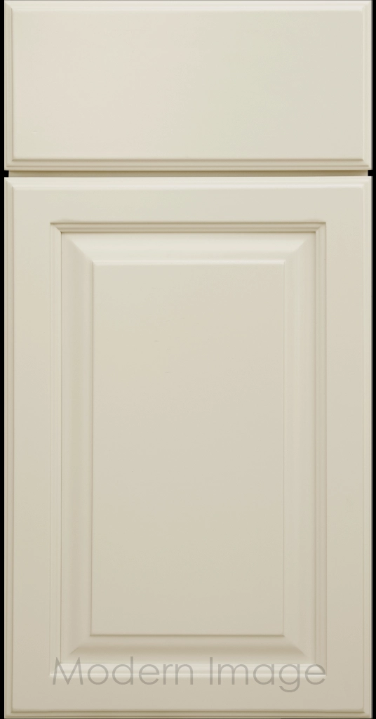 Hampton kitchen cabinets featuring raised panel doors and flat slab drawer fronts in a Canvas color.